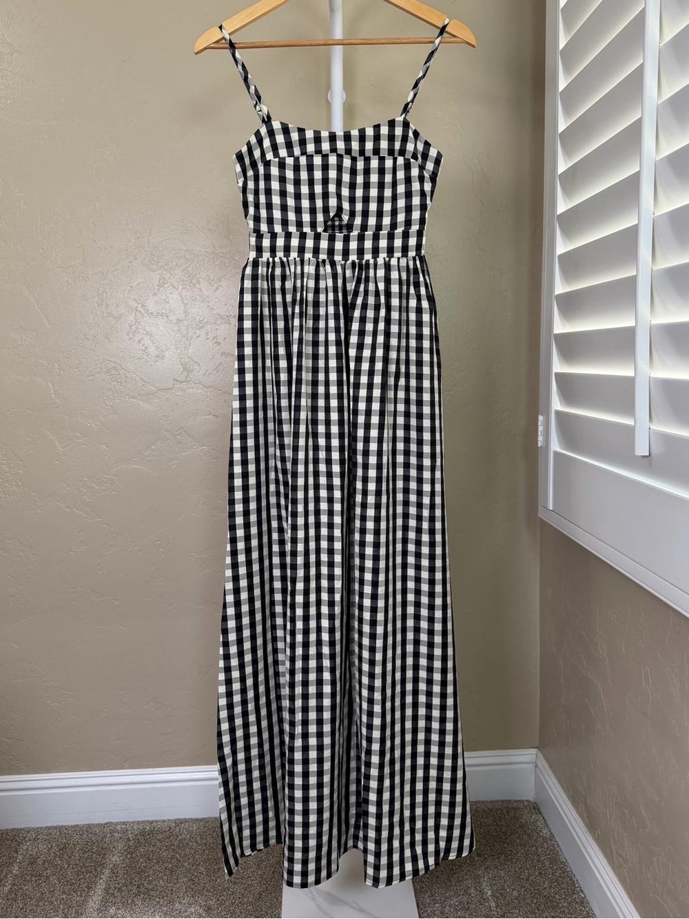 Commense Gingham Cotton Blend Cutout Cami Maxi Dress Black White XS NWT - Picture 4 of 12